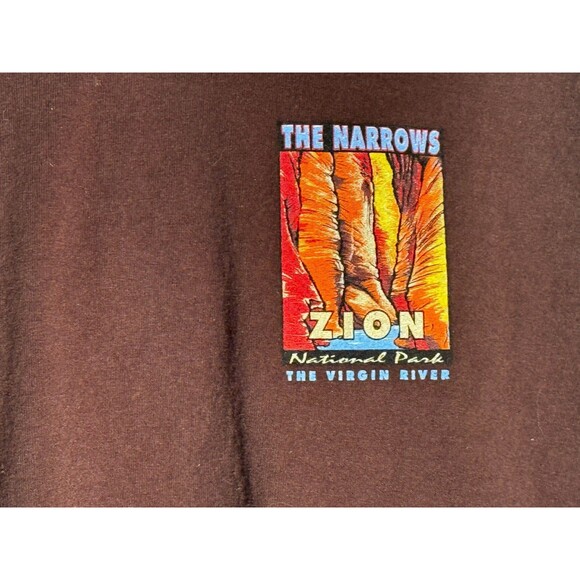 THE NARROWS ZION NATIONAL PARK Long Sleeve Pull-Over Brown T-Shirt XL - Picture 3 of 6